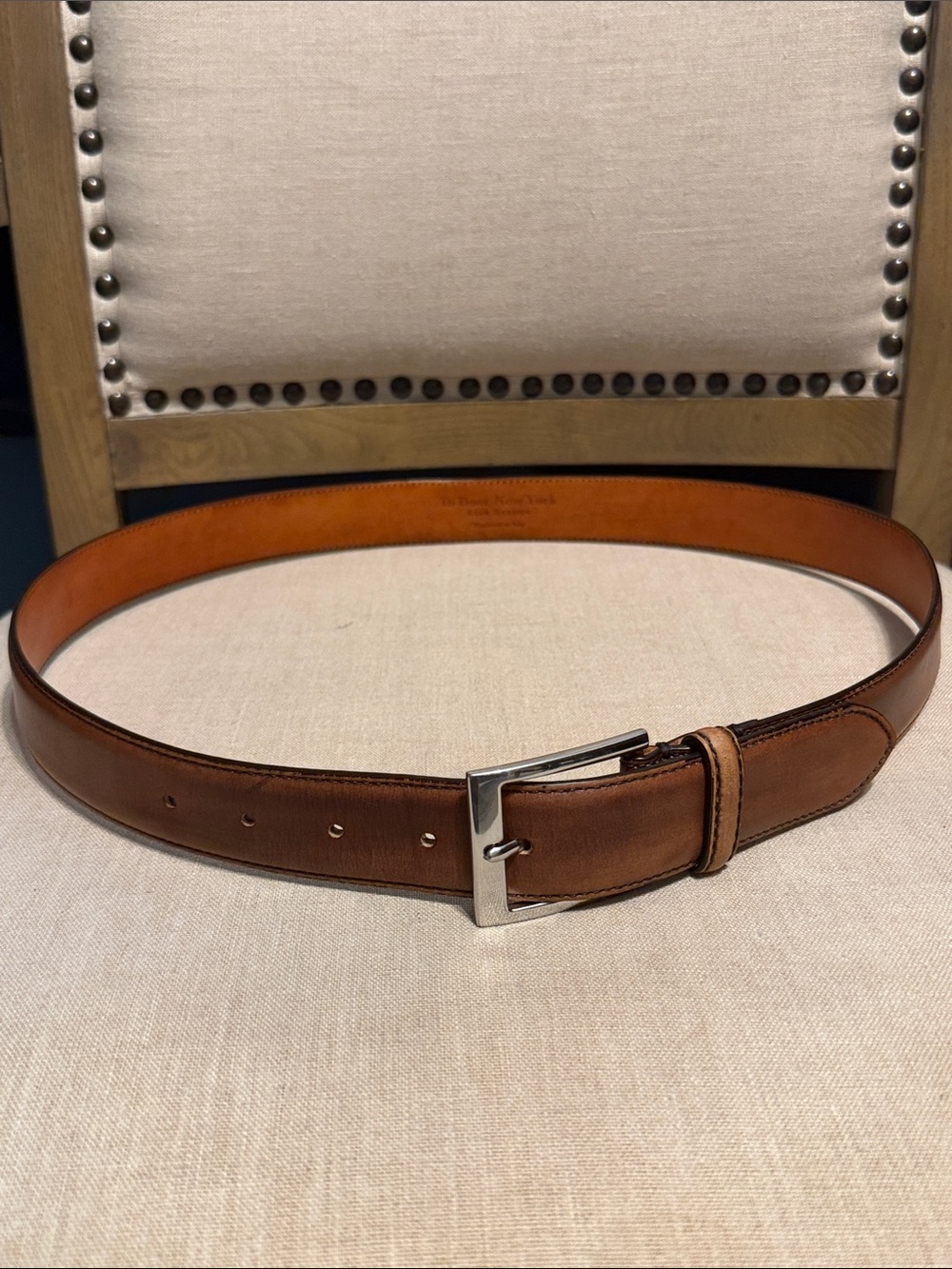 Classic Brown Leather Men’s Belt with Silver Buckle, Size 36